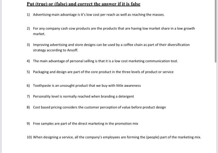  Put (true) or (false) and correct the answer if it is