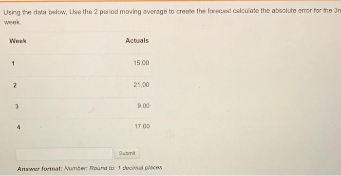 error calculation for the 3rd week? Answer format: Number: Round to: 0