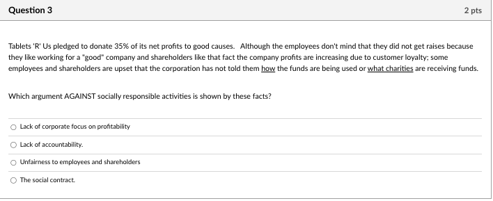 Help me please Tablets 'R' Us pledged to donate 35% of its