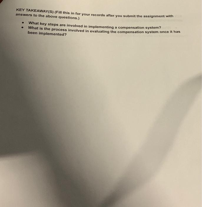  need help please i will rate KEY TAKEAWAY(S) (Fill this in