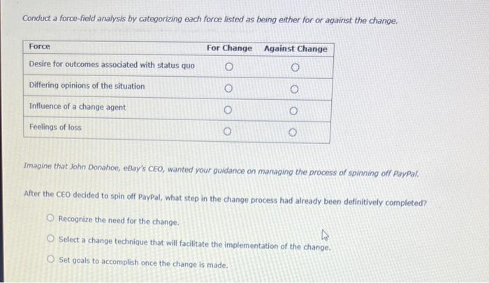  Conduct a force-field analysis by categorizing each force listed as being