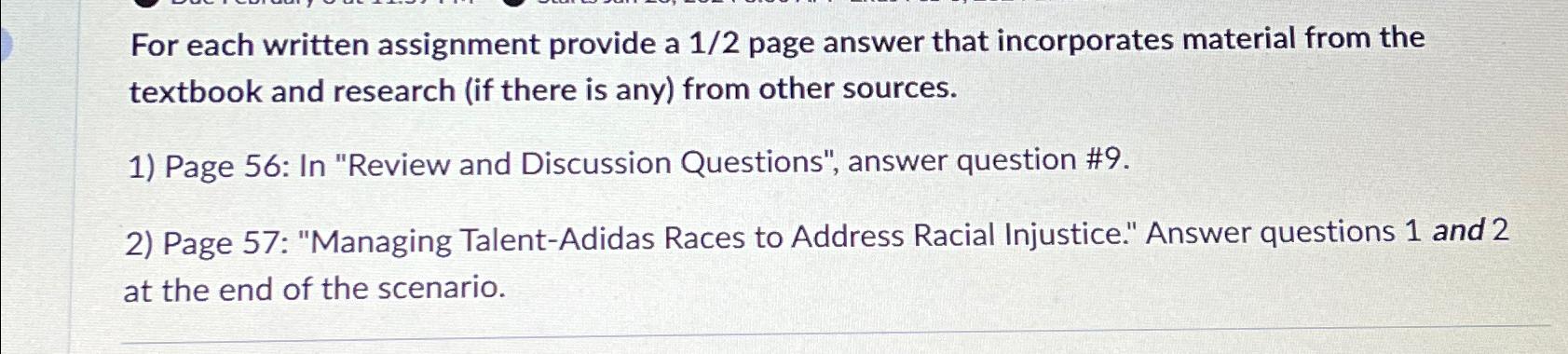  For each written assignment provide a 12 page answer that incorporates