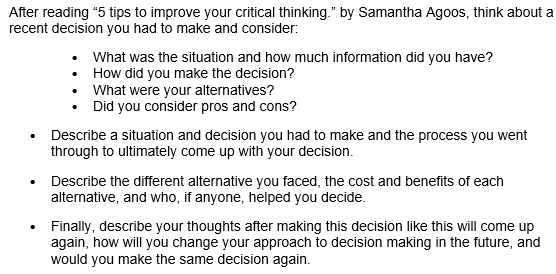  After reading " 5 tips to improve your critical thinking." by