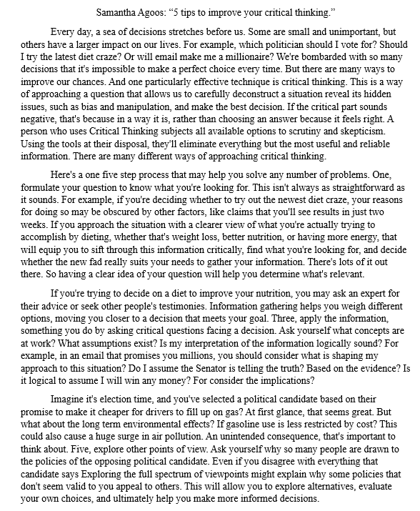 Samantha Agoos, think about a ecent decision you had to make and