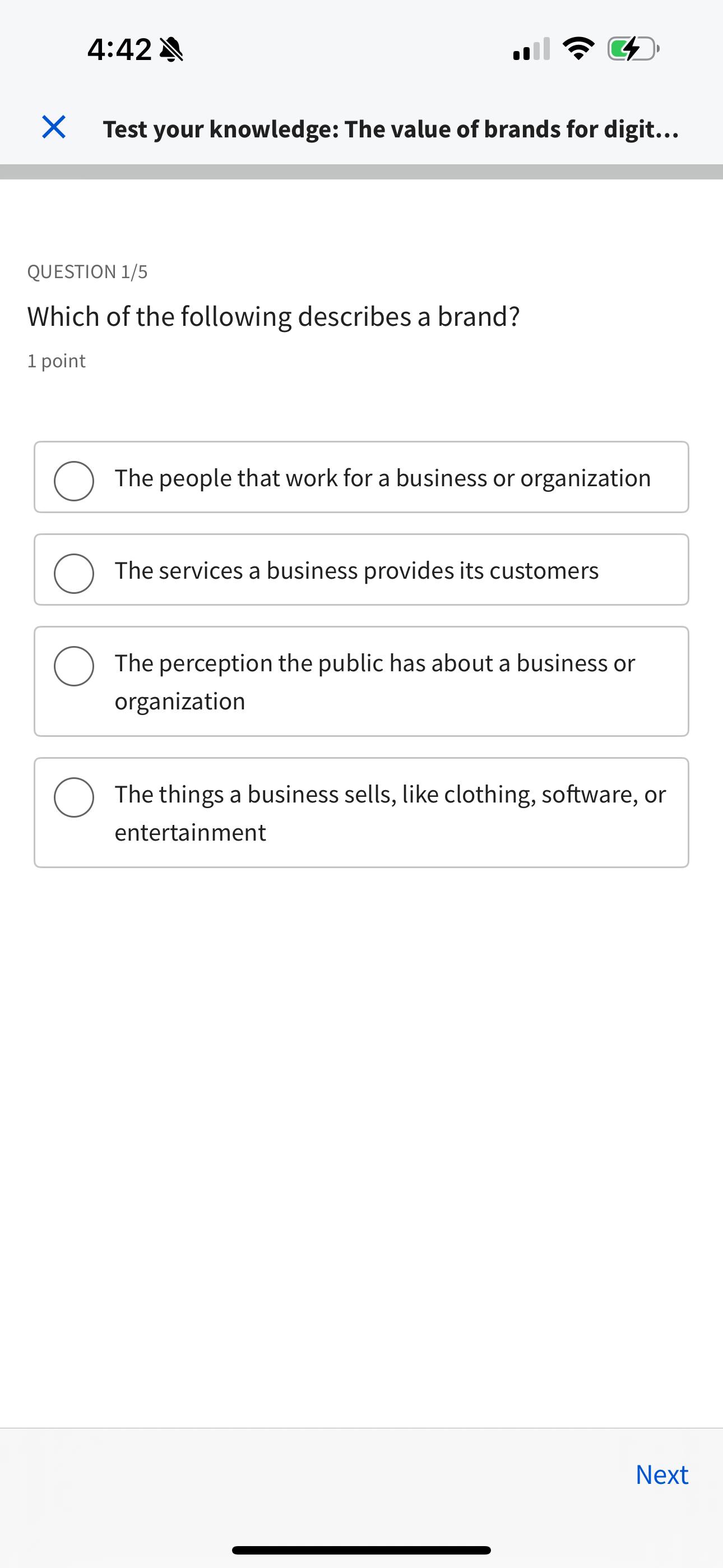  4:42 Test your knowledge: The value of brands for digit... QUESTION