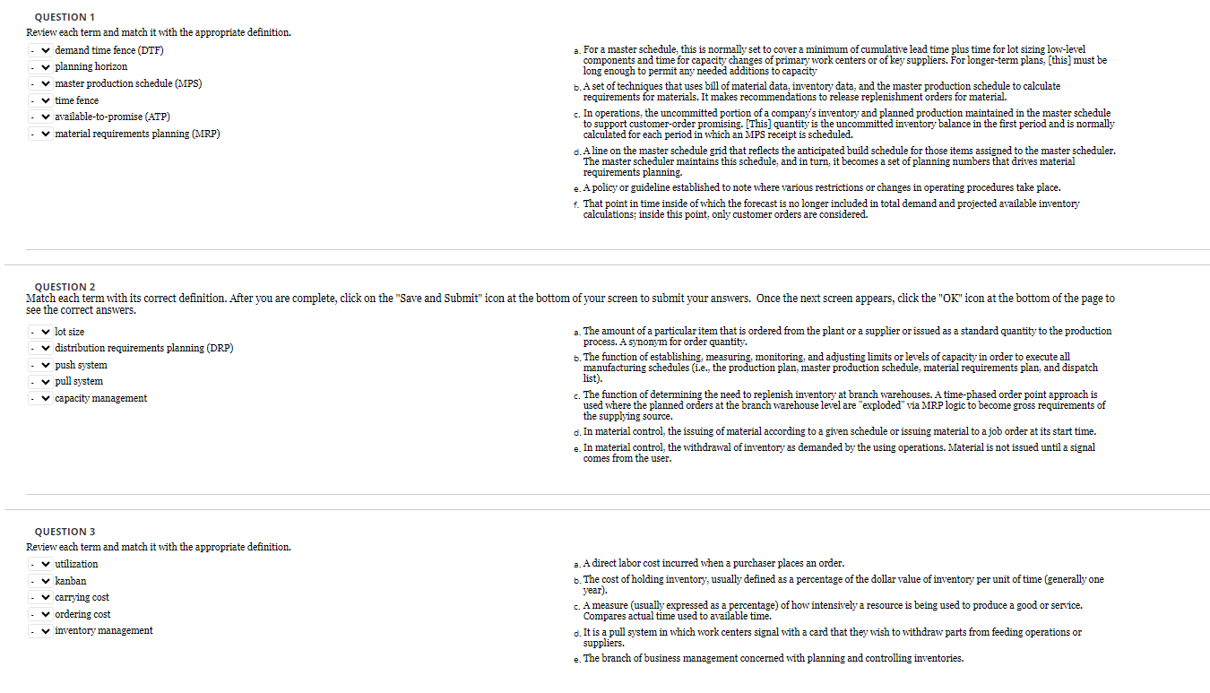  QUESTION 1 Review each term and match it with the appropriate