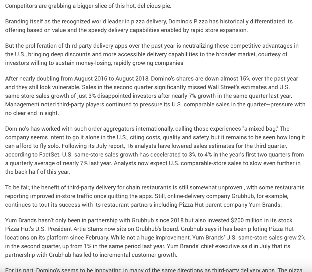  How does the value chain apply to this article on Dominos