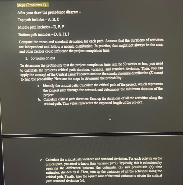 the major activities of an project are depicted in the following table.