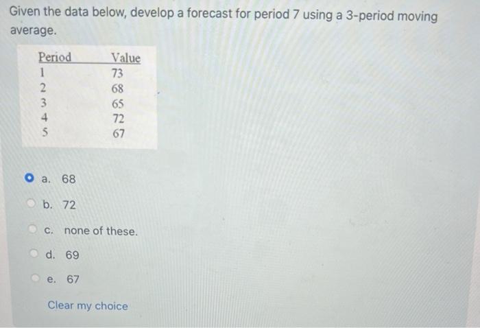 help Given the data below, develop a forecast for period 7 using
