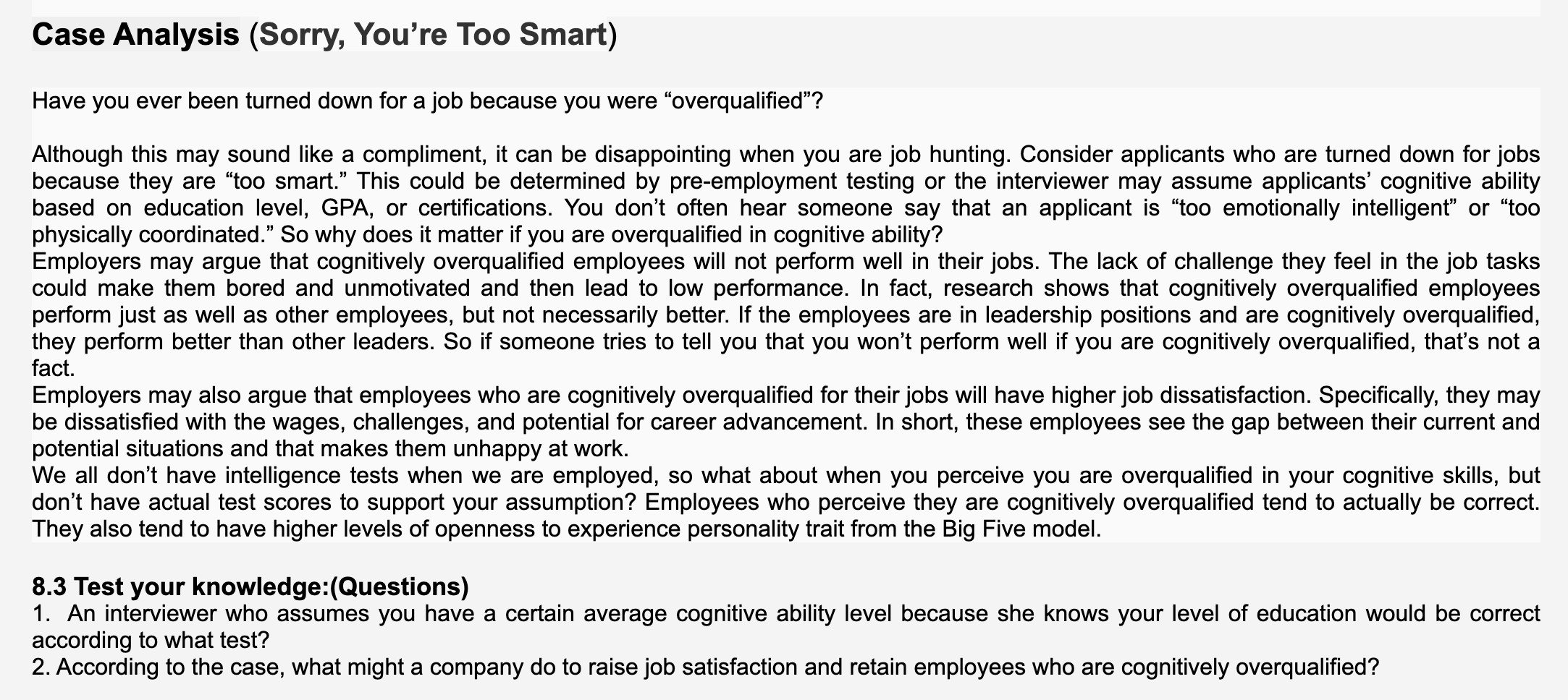  Case Analysis (Sorry, You're Too Smart) Have you ever been turned