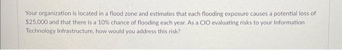  Your organization is located in a flood zone and estimates that