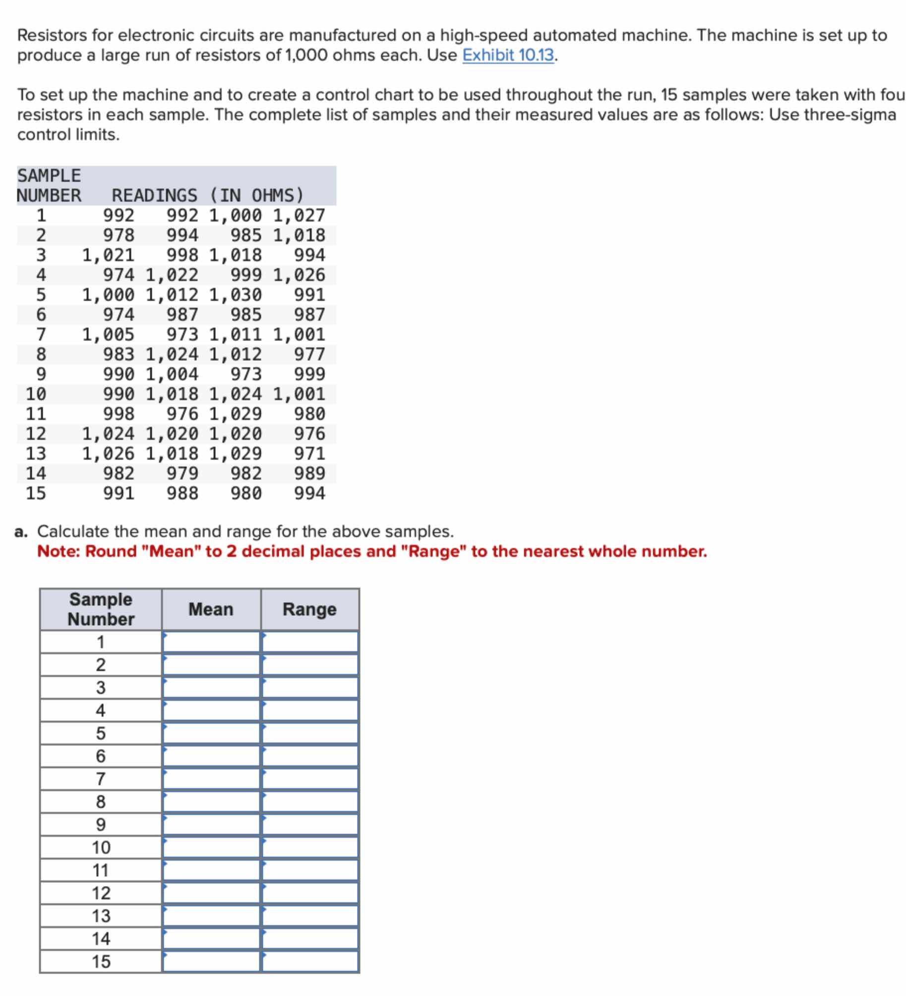  Problem 10-25(Algo) Resistors for electronic circuits are manufactured on a high-speed