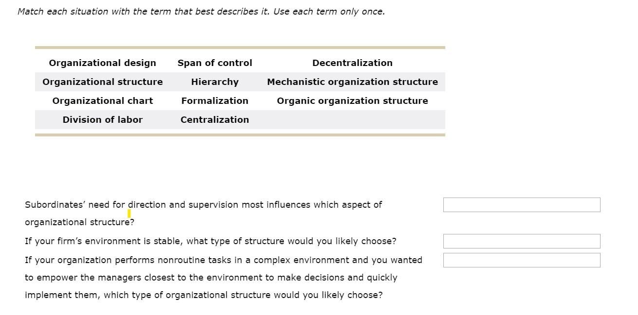 Match each situation with the term that best describes it. Use