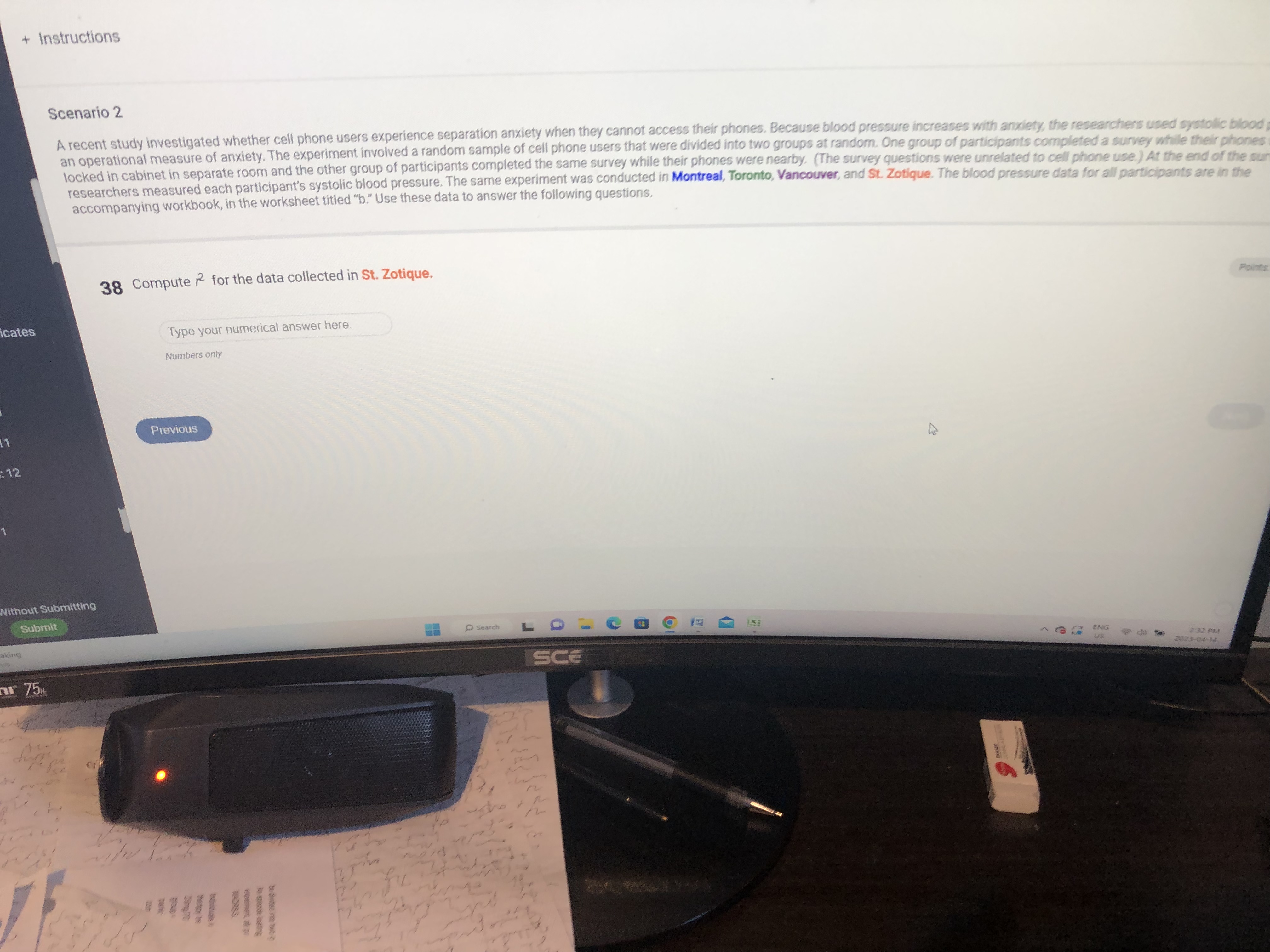 + Instructions Scenario 2 A recent study investigated whether cell phone
