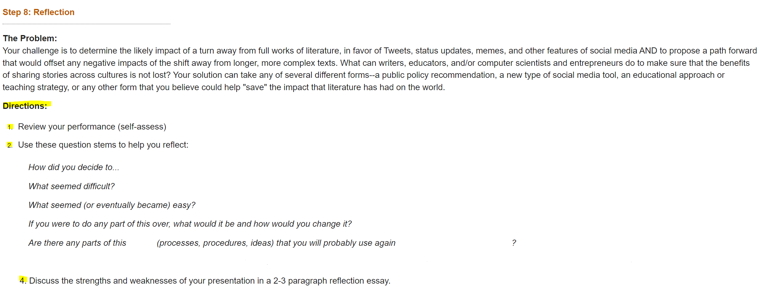  Step 8: Reflection The Problem: Your challenge is to determine the