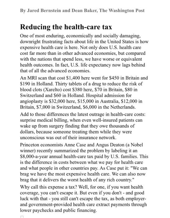  By Jared Bernstein and Dean Baker, The Washington Post Reducing the