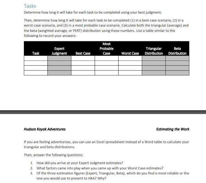the project at HKA, your company came up with the following: 1.