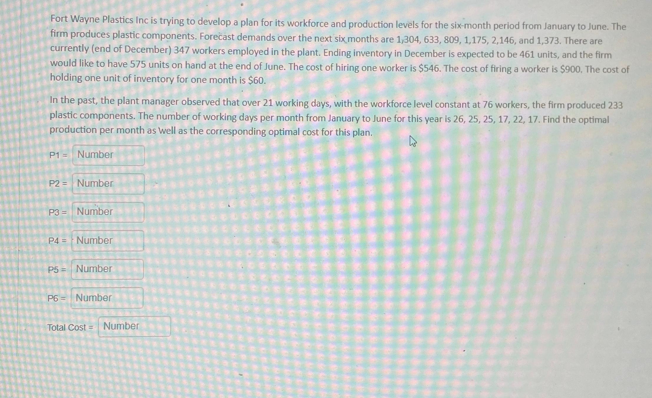  Fort Wayne Plastics Inc is trying to develop a plan for