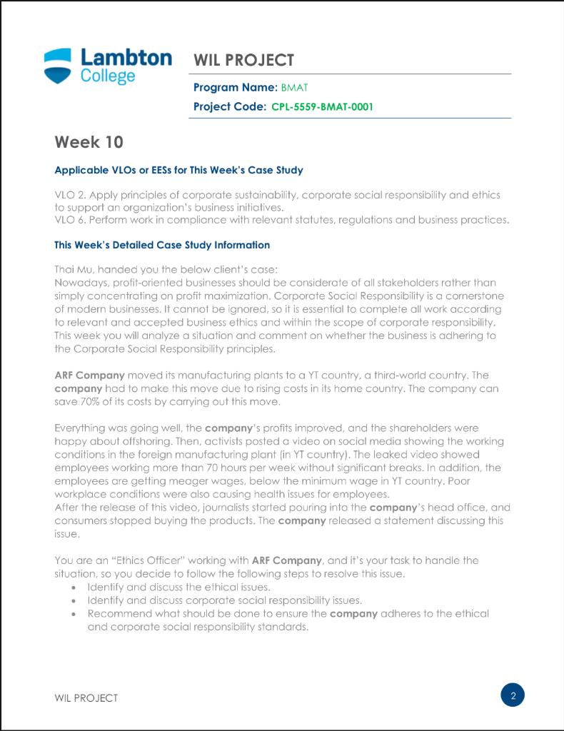 Applicable VLOs or EESs for This Week's Case Study VLO 2.