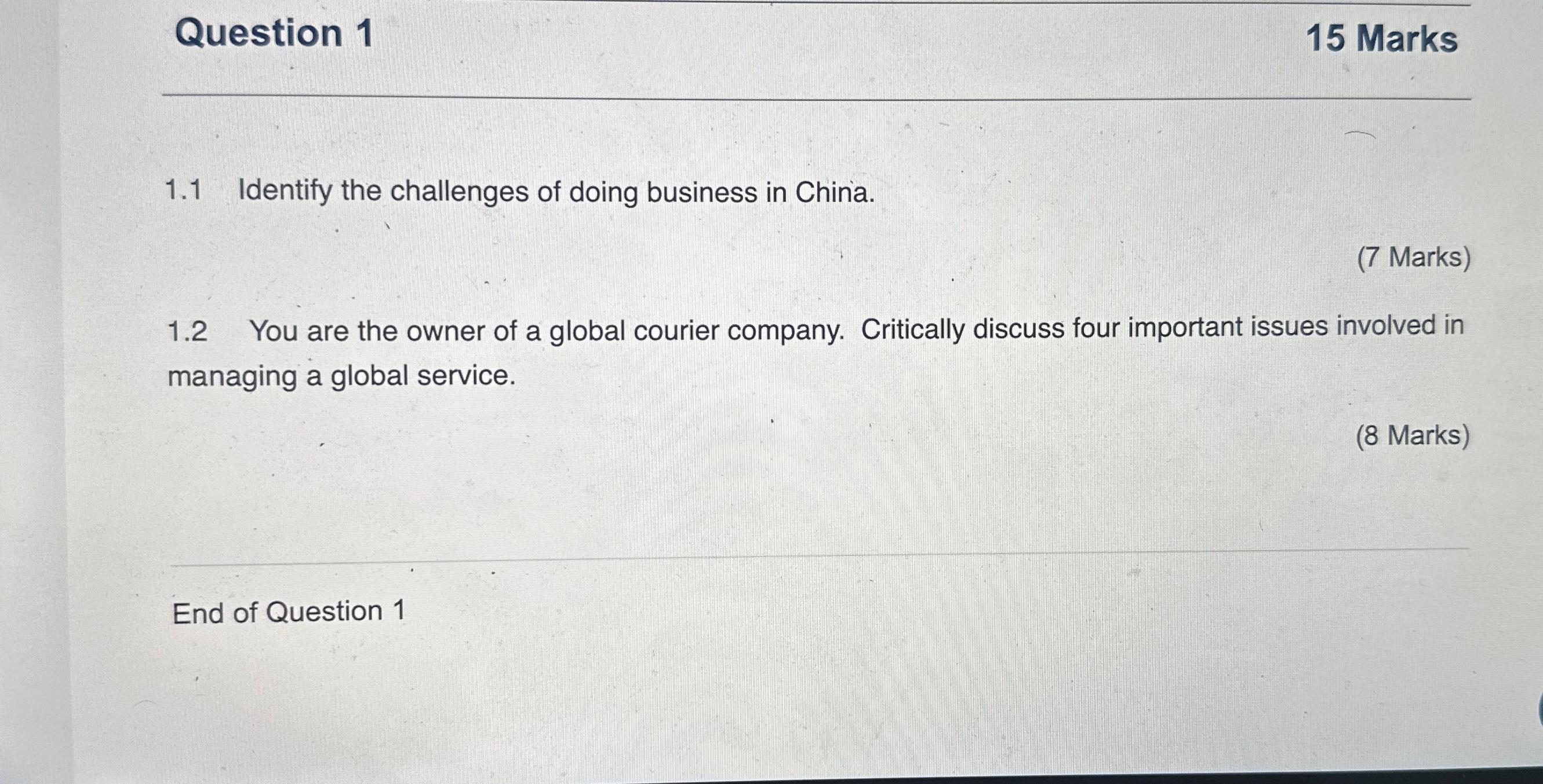  Question 1 15 Marks 1.1 Identify the challenges of doing business