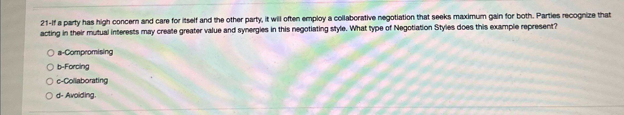  21-lf a party has high concern and care for itself and