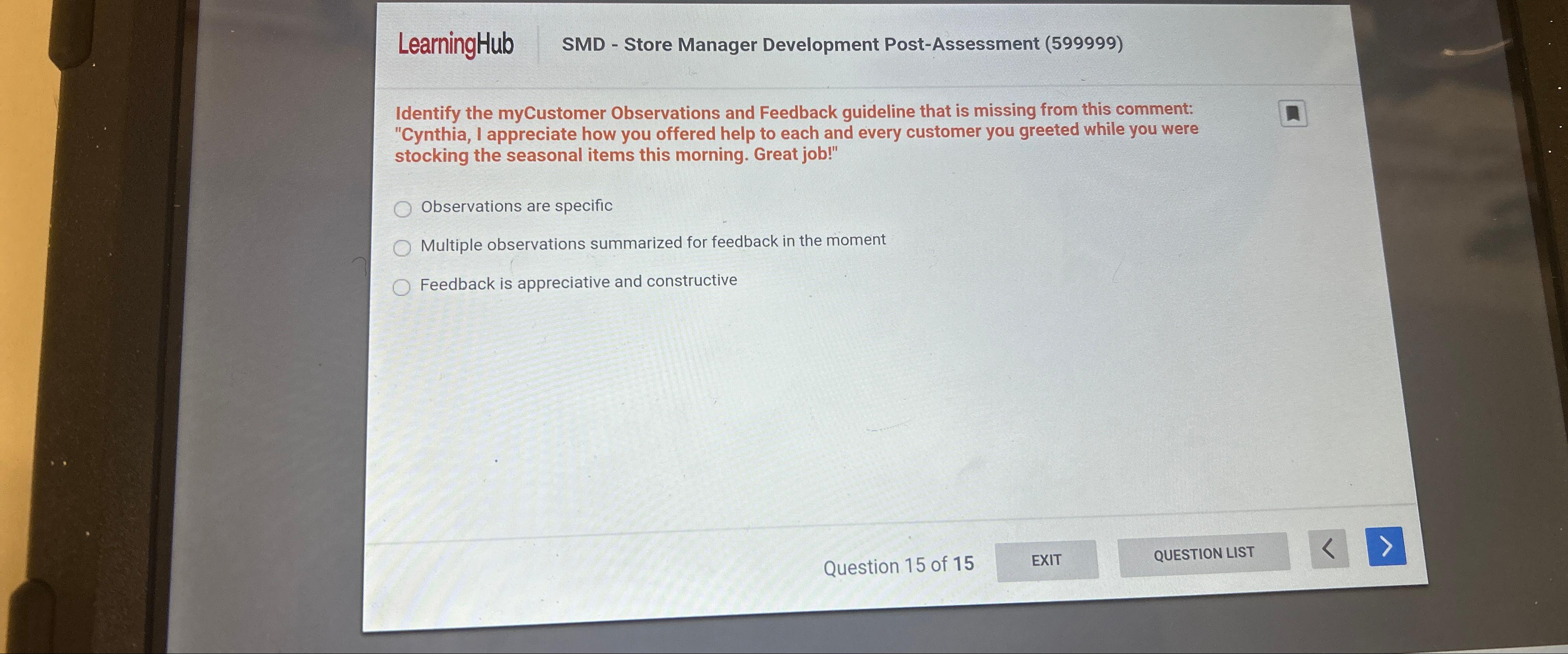  LearningHub SMD - Store Manager Development Post-Assessment (599999) Identify the myCustomer