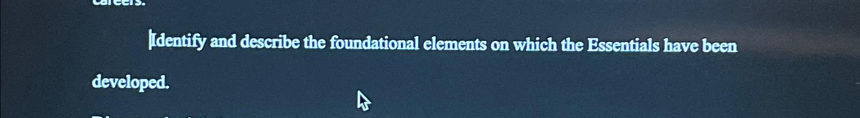  Identify and describe the foundational elements on which the Essentials have