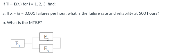 Reliability Failure Rate MTBF QUESTION: If TiE(i) for i=1,2,3; find: a. If