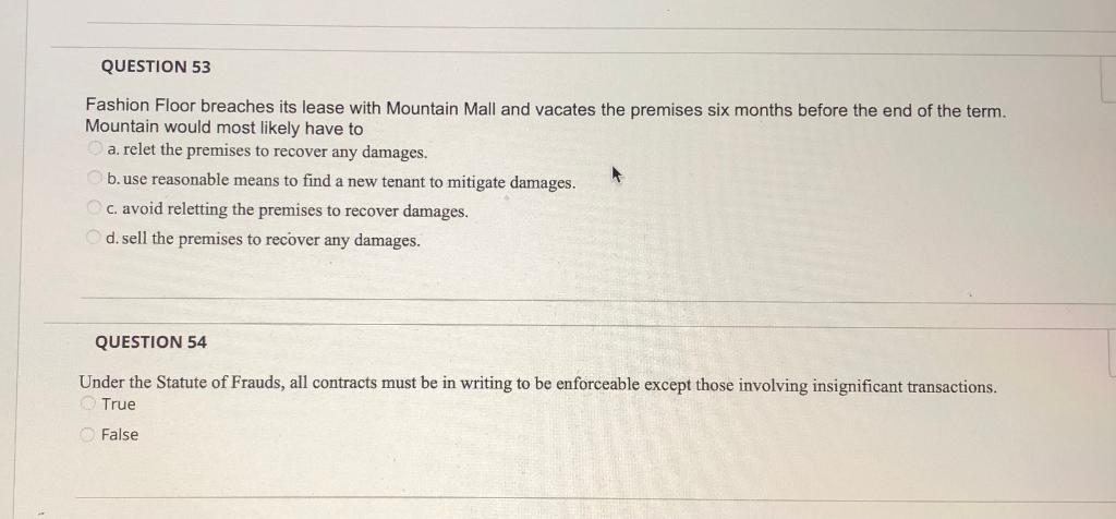 the purchase. d. the employment agreement. QUESTION 44 Pam's Plumbing and Heating,