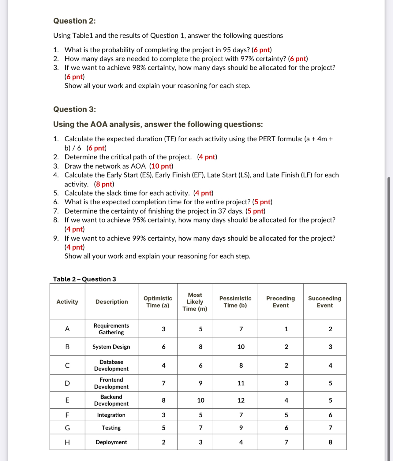  Question 2: Using Table1 and the results of Question 1, answer