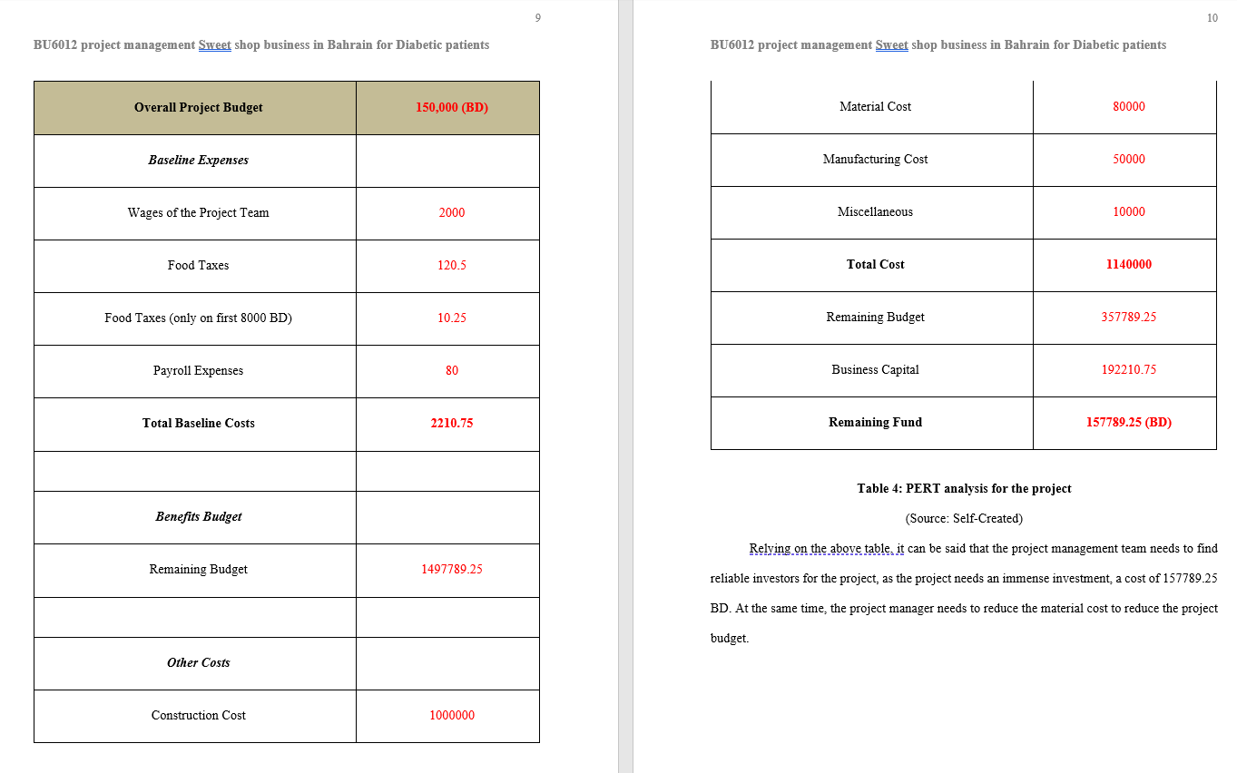 project management team must choose a business or charity of your choice.