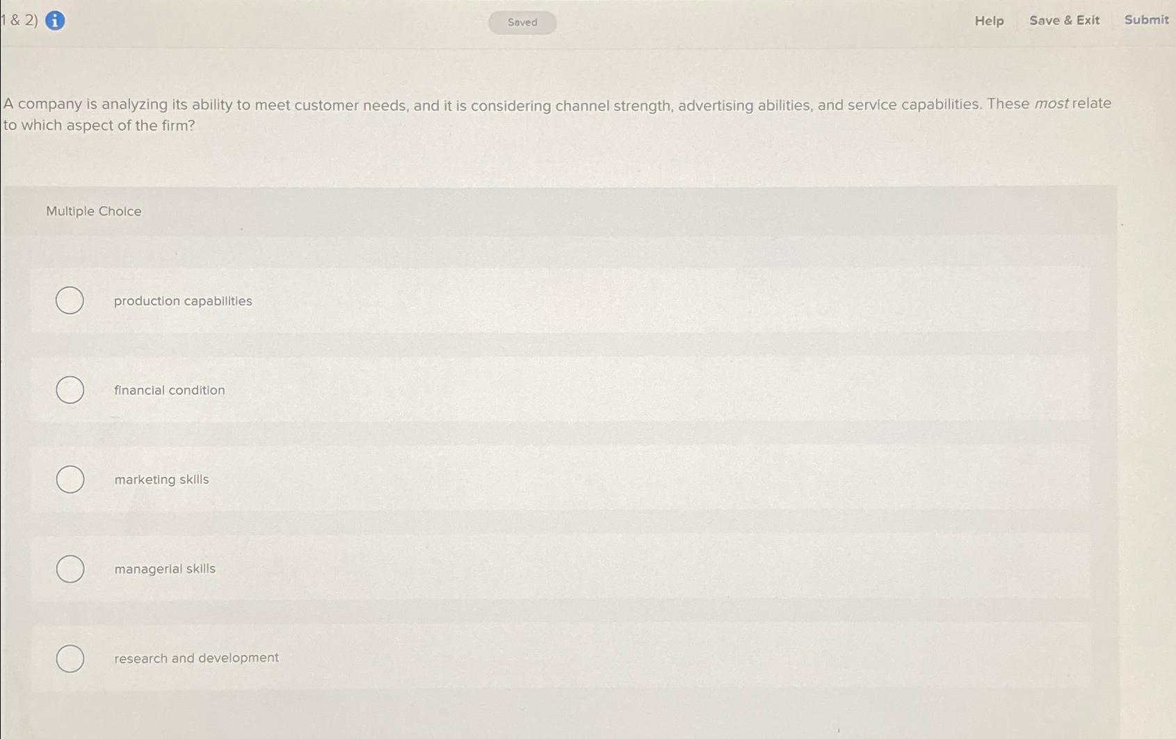  1 & 2) (i) Help Save & Exit Submit A company