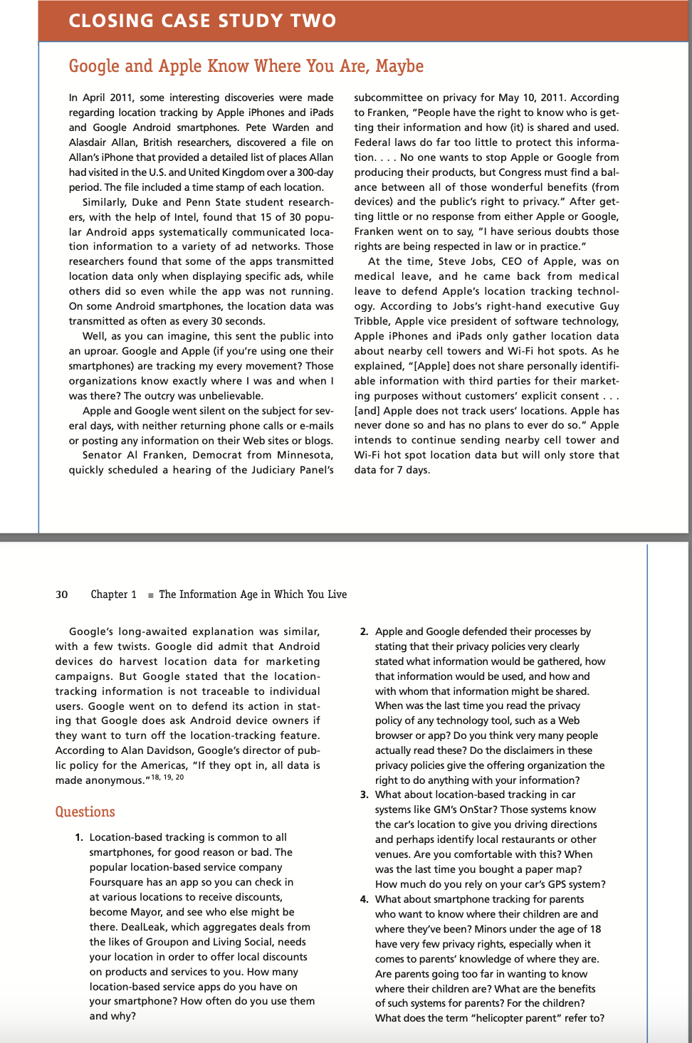 CLOSING CASE STUDY TWO Google and Apple Know Where You Are, Maybe