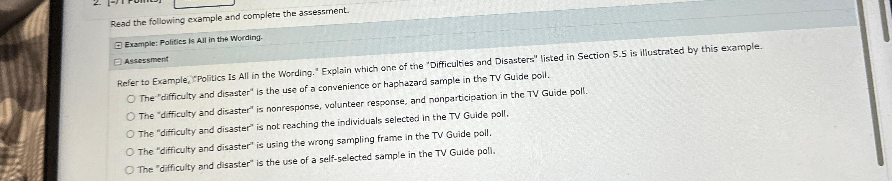  Read the following example and complete the assessment. Example: Politics Is