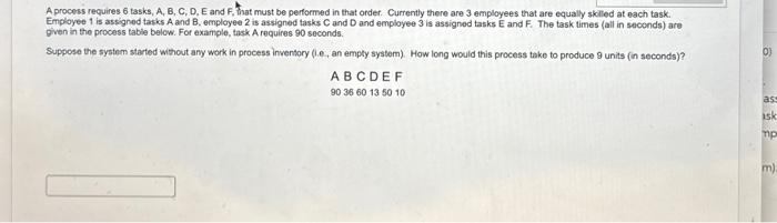  A process requires 6 tasks, A, B, C, D, E and