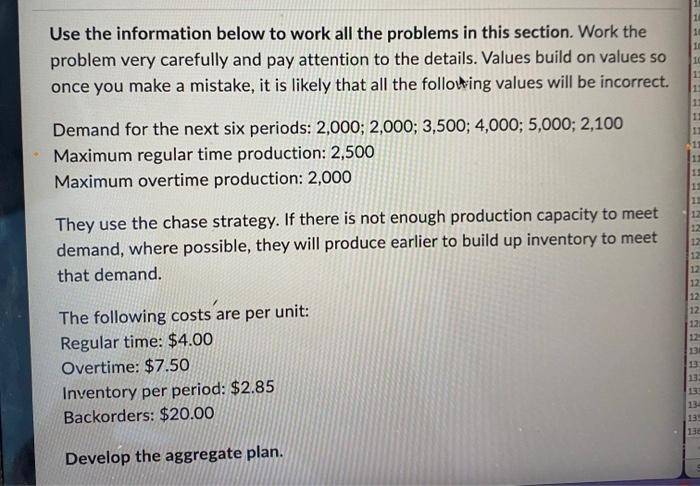 Develop the aggrgate plan based on the given data to find