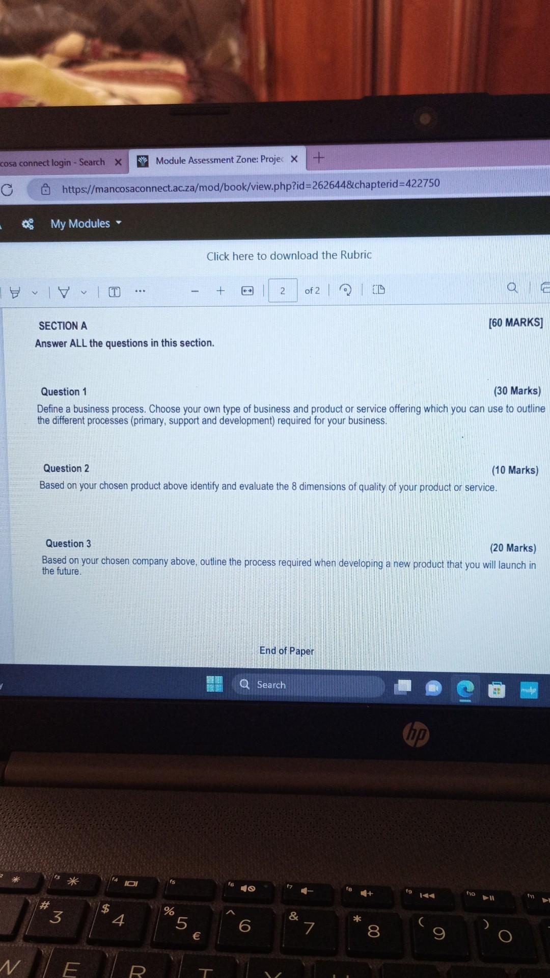 Define a business process SECTION A [60 MARKS] Answer ALL the