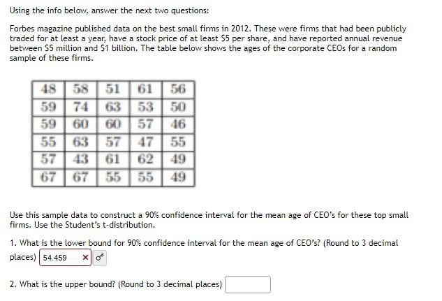  Using the info below, answer the next two questions: Forbes magazine