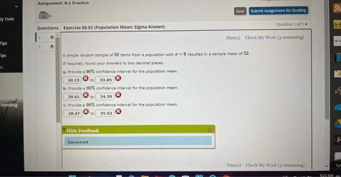  Assignment: 8.1 Practice SAVE Submit Assignment for Grading dy Tools Questions