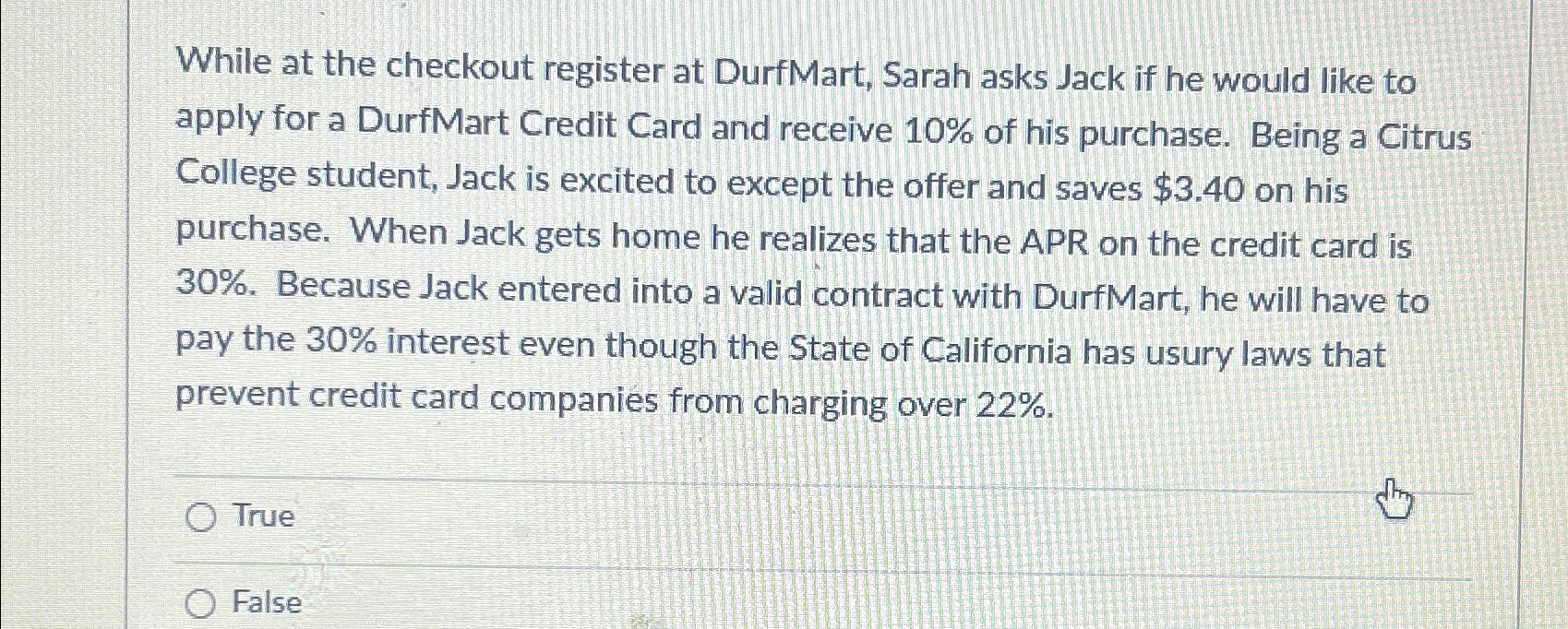  While at the checkout register at DurfMart, Sarah asks Jack if