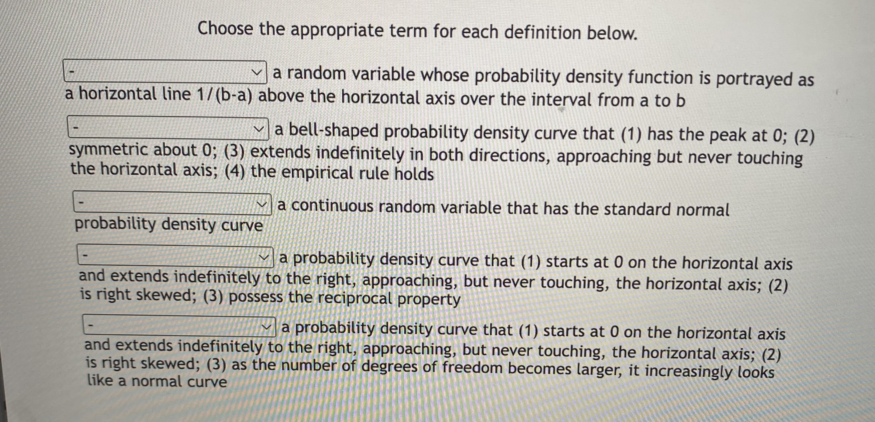  Choose the appropriate term for each definition below. a random variable