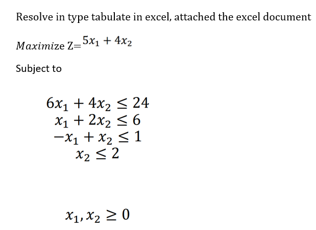  Resolve in type tabulate in excel, attached the excel document Maximize