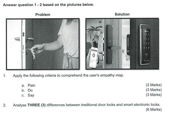 SUBJECT: Design Thinking Answer question 1 - 2 based on the pictures