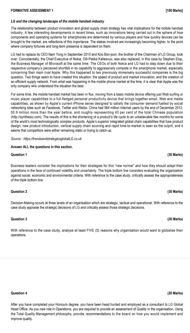 please help with the paper below FORMATIVE ASSESSMENT 1 [100 Marks] LG