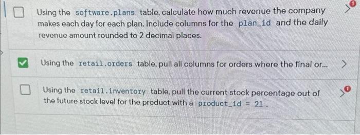  Please I need the query's for 1 and 3rd question ASAP!!