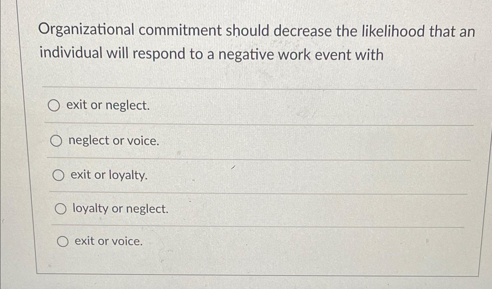  Organizational commitment should decrease the likelihood that an individual will respond
