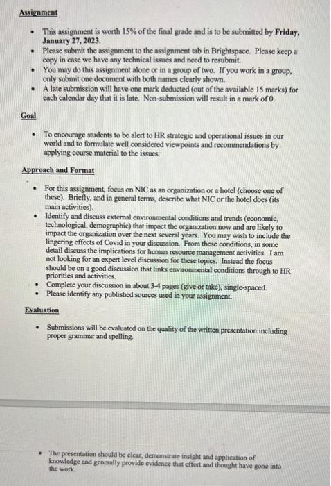  Assignment - This assignment is worth 15% of the final grade