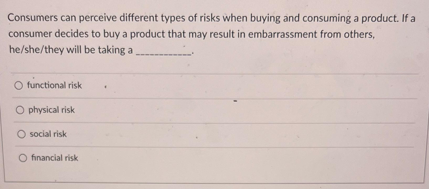  Consumers can perceive different types of risks when buying and consuming