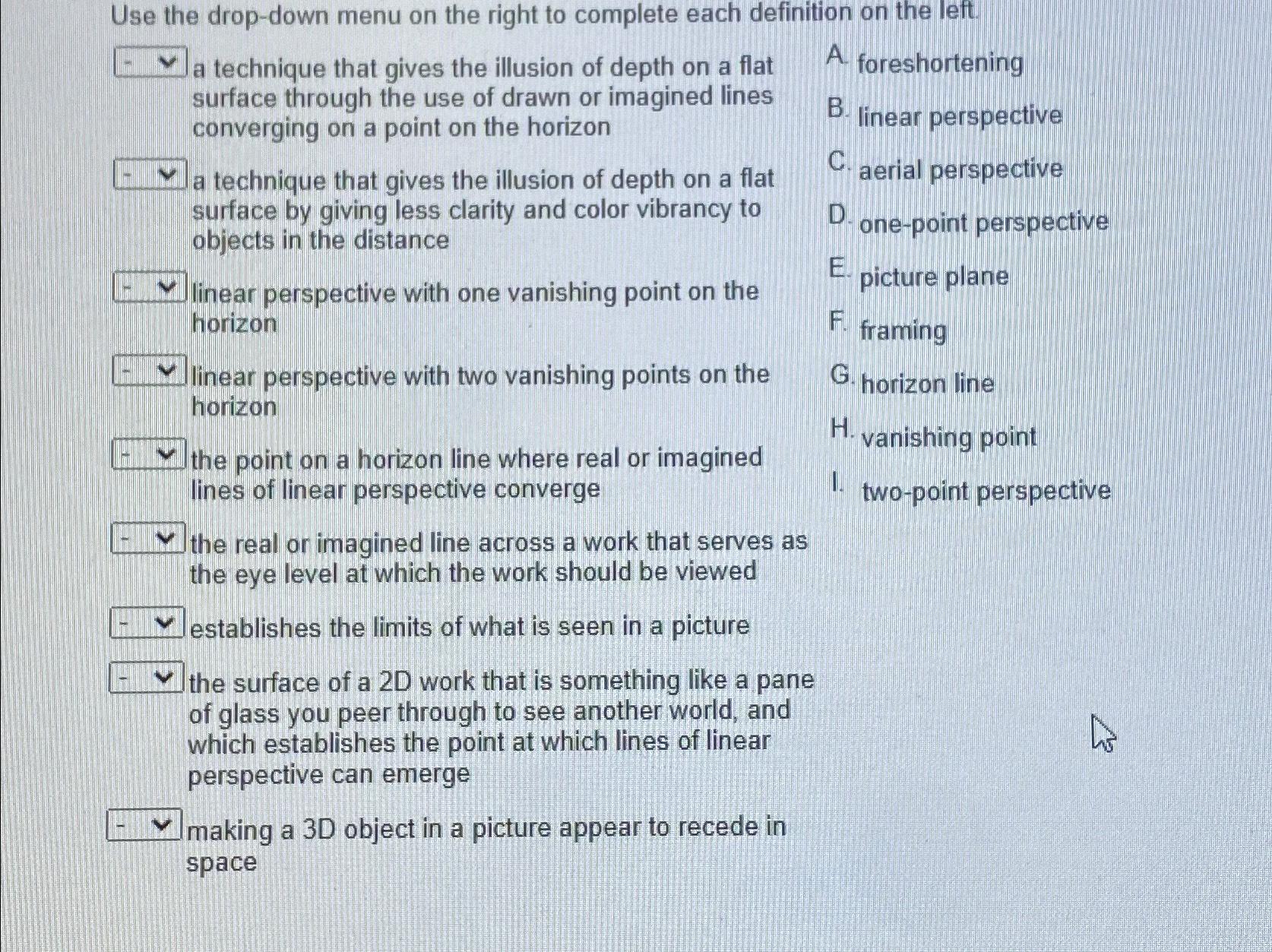  Use the drop-down menu on the right to complete each definition