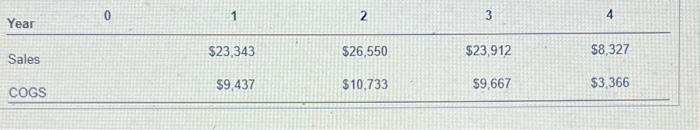  \begin{tabular}{lccccc} Year & 0 & 1 & 2 & 3 &